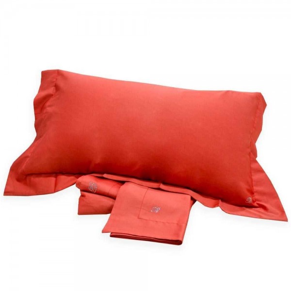 Bettwäscheset für Doppelbett Blumarine Lory aus rotem Baumwollsatin