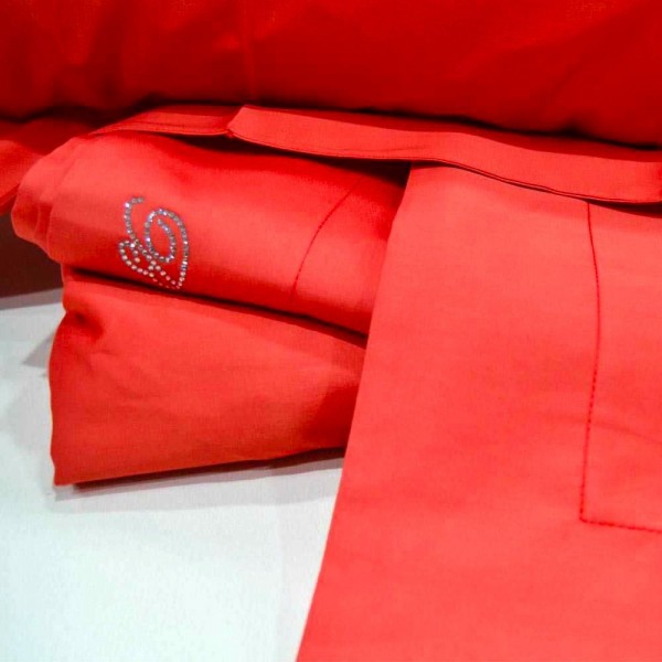 Completo lenzuola Matrimoniale Blumarine Lory in raso di cotone colore Terra Rossa