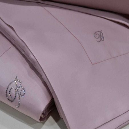 Bettwäscheset für Doppelbett Blumarine Lory aus ericafarbenem Baumwollsatin.