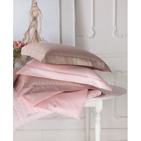 Bettwäscheset für Doppelbett Blumarine Lory aus ericafarbenem Baumwollsatin.