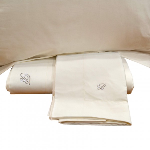 Bettwäscheset für Doppelbett Blumarine Lory aus Baumwollsatin in Butterfarbe