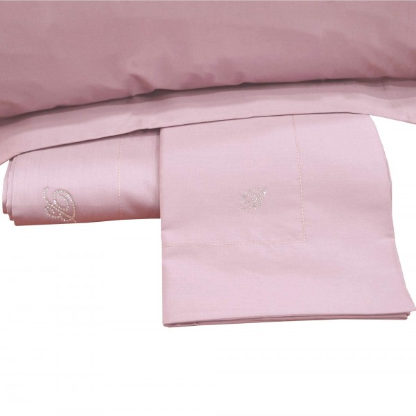 Ensemble de draps pour lit double Blumarine Lory en satin de coton couleur Lotus