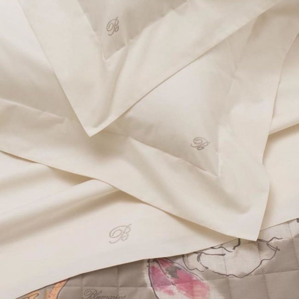 Bettwäscheset für Doppelbett Blumarine Blu Valentina aus Perkal-Baumwolle in der Farbe Elfenbein