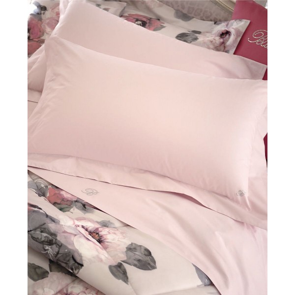 Bettwäscheset für Doppelbett Blumarine Blu Valentina aus Perkal-Baumwolle in der Farbe Weiß.