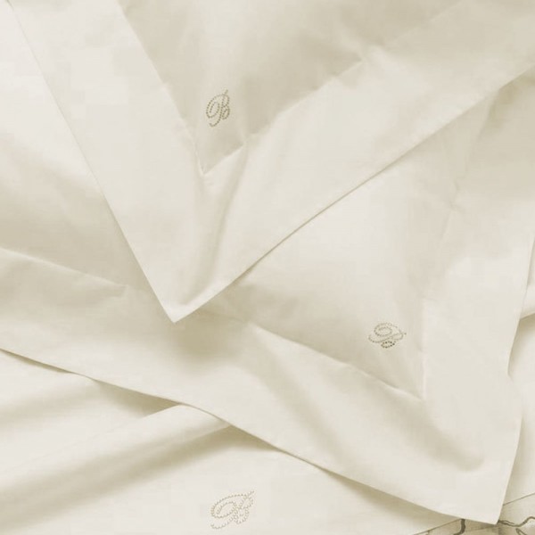 Completo lenzuola Matrimoniale Blumarine Blu Valentina in percalle colore Burro