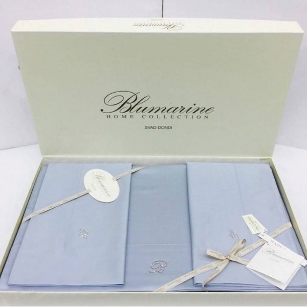 Completo lenzuola Matrimoniale Blumarine Blu Valentina in percalle colore Tormalina