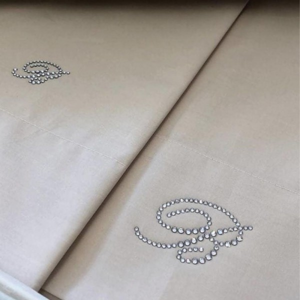 Completo lenzuola Matrimoniale Blumarine Blu Valentina in percalle colore Sabbia