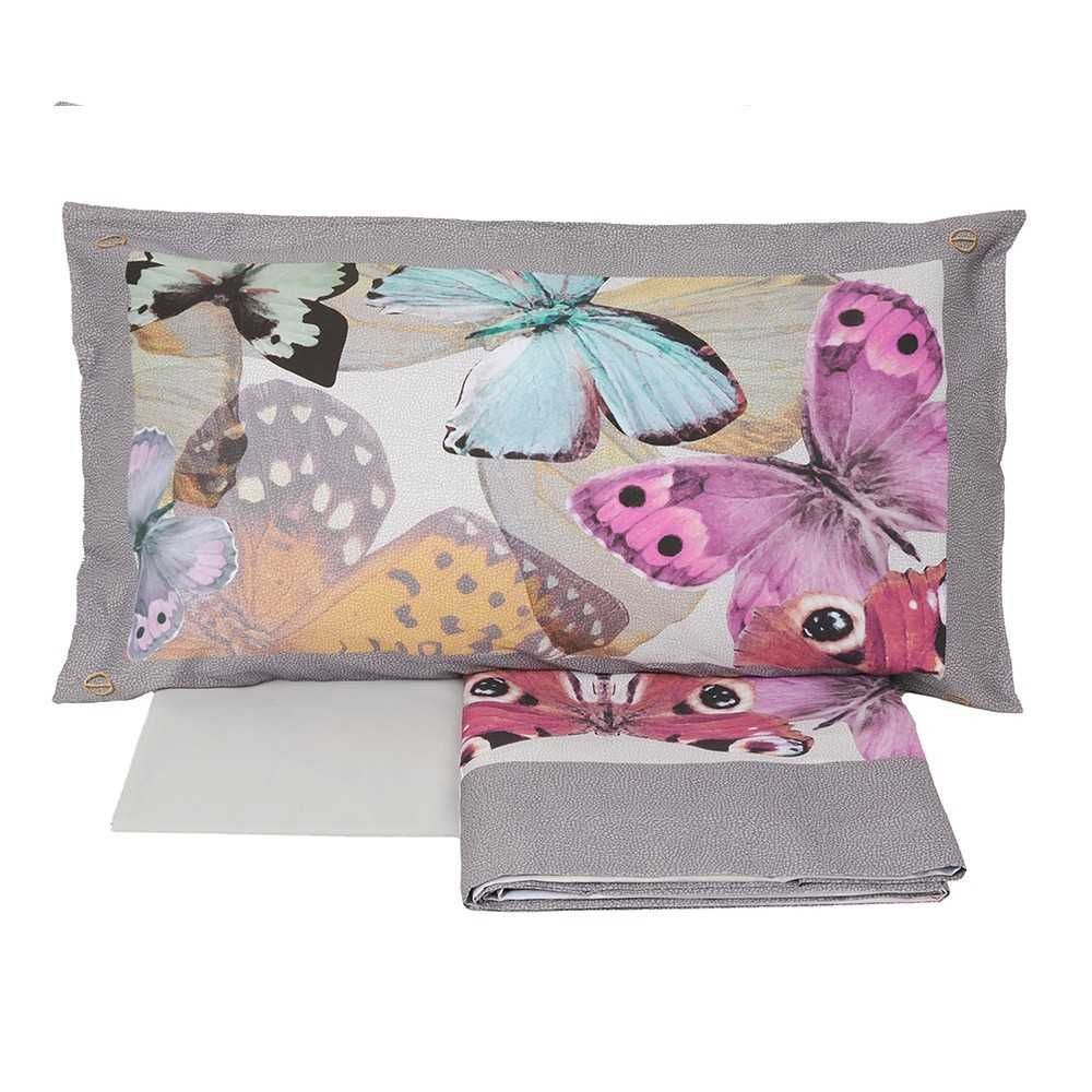 Completo Lenzuola letto matrimoniale in Raso Borbonese Butterfly colore grigio ferro