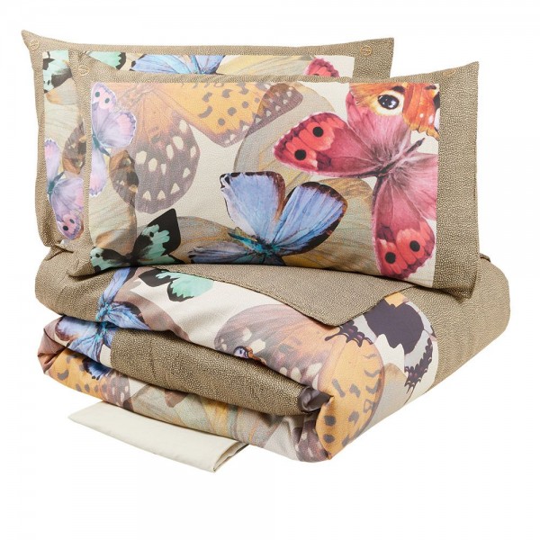 Completo Copripiumino letto Matrimoniale Borbonese Butterfly colore Marrone