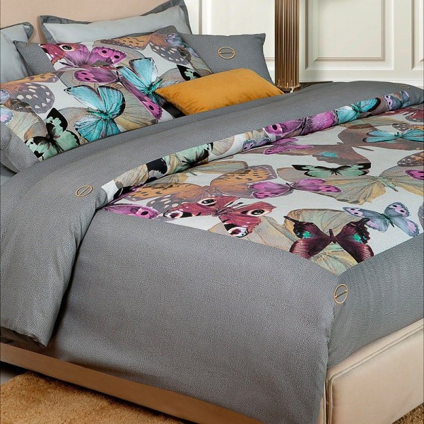 Completo Copripiumino letto Matrimoniale Borbonese Butterfly colore Grigio Ferro