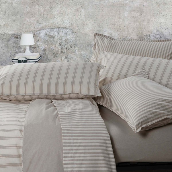 Lenzuolo letto matrimoniale sotto con angoli Natura Jolie Motivo Chambray Beige