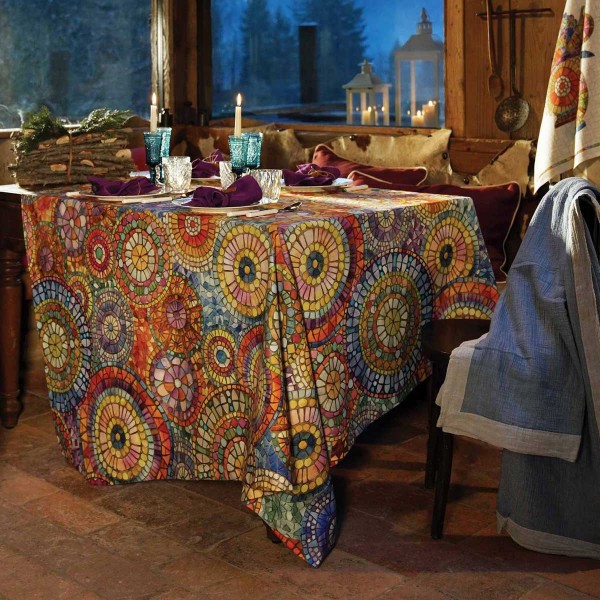 Tischtuch aus Baumwolle 140x170 cm von Tessitura Toscana Monreale in der Farbe Orange für 6 Personen
