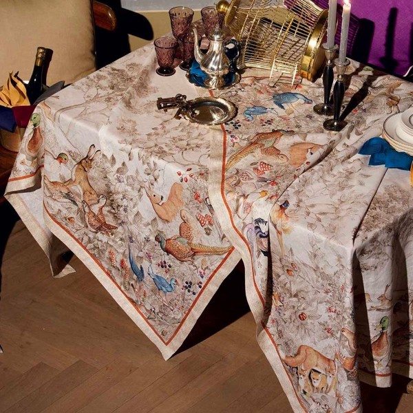 Tischtuch quadratisch aus Leinen, 170x170 cm, von Tessitura Toscana Norma in der Farbe Creme