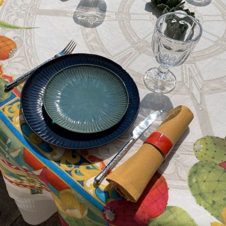 Leinen-Tischtuch 170x270 von Tessitura Toscana Mediterraneo in der Farbe Natur für 12 Personen