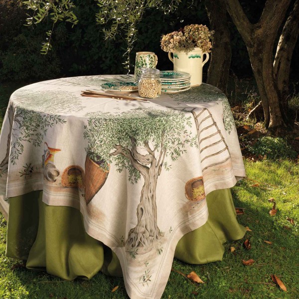 Tischtuch aus Leinen 160x230 von Tessitura Toscana Dop grüne Farbe für 8 Personen