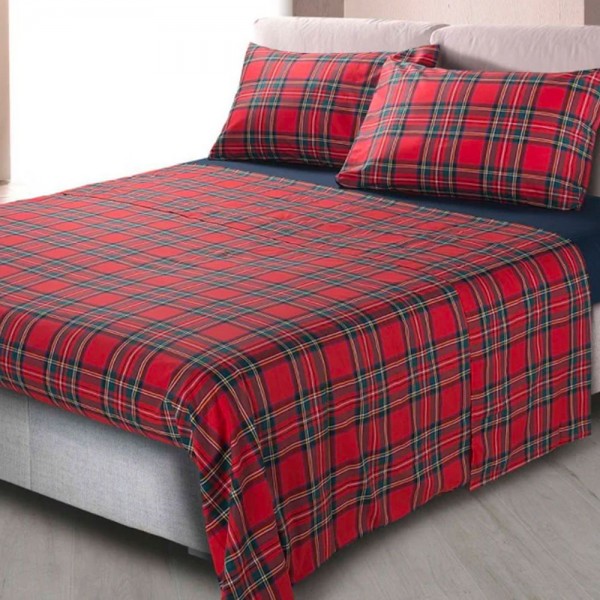 Parure Lenzuola letto 1 Piazza e Mezza Cavalieri Madison Tartan colore Rosso