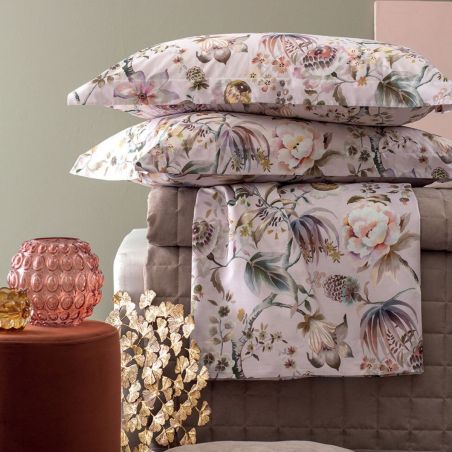 Ensemble complet de draps en percale de coton pour lit double Dondi Augusta couleur poudre