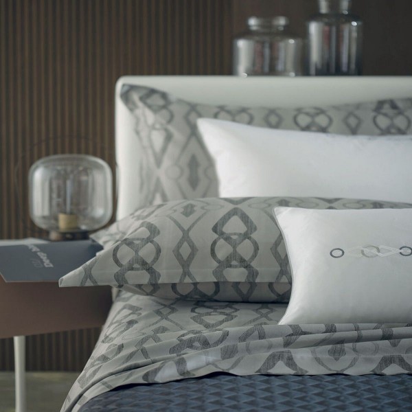 Ensemble complet de draps en percale de coton pour lit double Dondi Augusta couleur argent