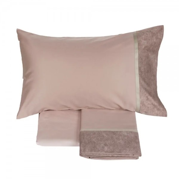 Completo lenzuola piazza e mezza flanella Fazzini Galuchat rosa boho