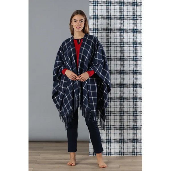 Poncho Donna Maryplaid 6A53068 colore Navy - Milk