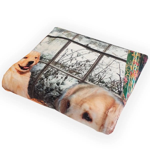 Plaid in Velluto 140x170 cm Double Face con Retro in Eco-Pelliccia - Art Deco Soffio Cani