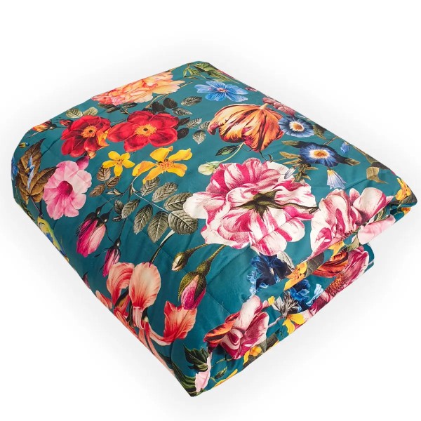 Plaid in Velluto 140x170 cm Double Face con Retro in Eco-Pelliccia - Art Deco Floreale colore Tiffany
