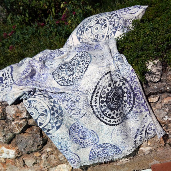 Couverture en coton stone washed pour lit double Tessitura Toscana Plankton T&Linus couleur Bleu