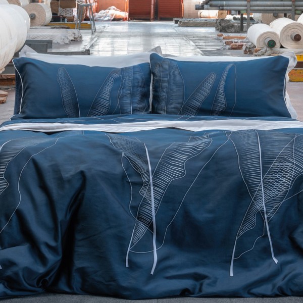 Completo lenzuola letto Matrimoniale in raso di cotone Galizzi Aurum colore blu