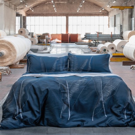 Doppelbett-Bettwäscheset aus Baumwollsatin, Galizzi Aurum, Farbe Blau