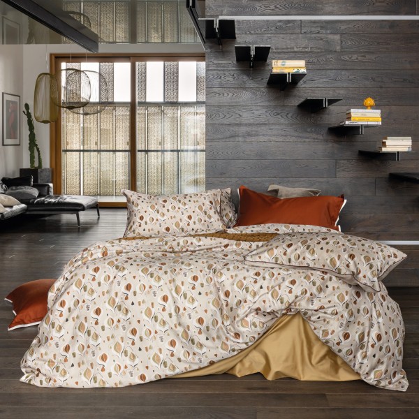 Doppelbett-Bettwäscheset aus Baumwollsatin, Galizzi Arianna, Farbe Stein