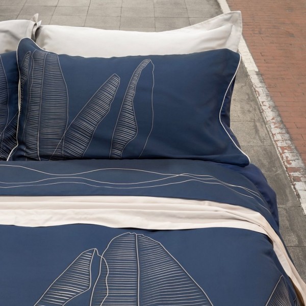 Doppelbett-Bettwäscheset aus Baumwollsatin, Galizzi Aurum, Farbe Blau