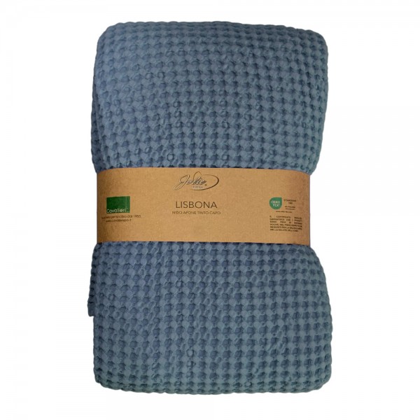 Copriletto letto singolo a nido d'ape Cavalieri Lisbona colore denim