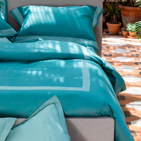 Komplette Bettwäscheset Cavalieri Raffaello für ein Doppelbett aus Satin in Waldfarbe