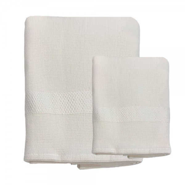 Lot de 1+1 Serviettes de Bain Cavalieri Morgan en nid d'abeille, couleur Ivoire