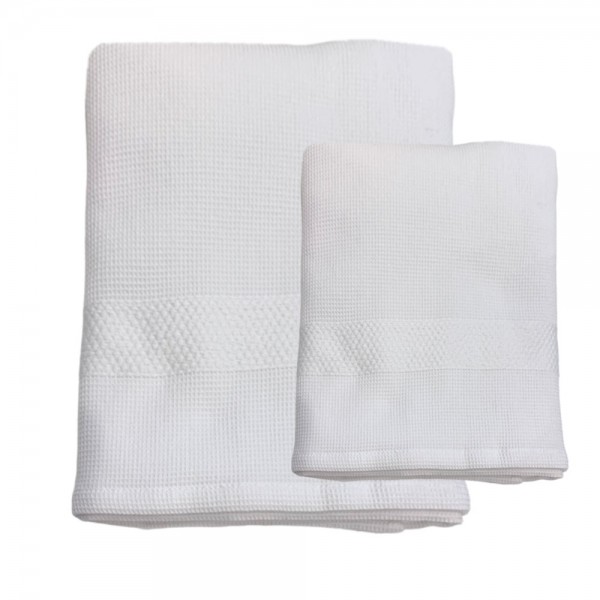 Lot de 1+1 Serviettes de Bain Cavalieri Morgan en nid d'abeille, couleur Blanc