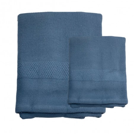 Lot de 1+1 Serviettes de Bain Cavalieri Morgan en nid d'abeille, couleur Jean