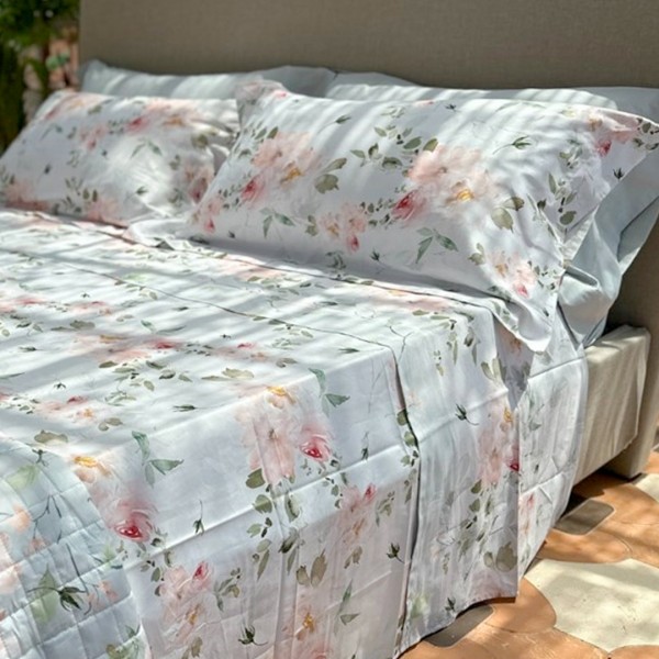 Komplette Bettlaken-Set Cavalieri Imprimes für ein Doppelbett in der Farbe Roseline