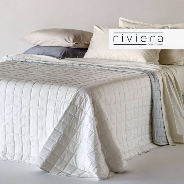 Couvre-lit pour lit double en coton Carillo Paint Madapolam couleur ivoire - gris perle