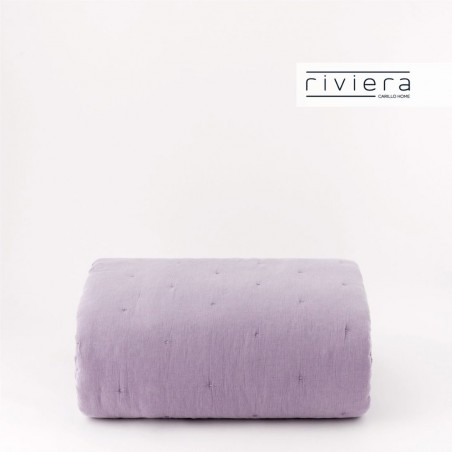 Édredon pour lit simple en coton stone washed avec volants Carillo Fernanda couleur mauve