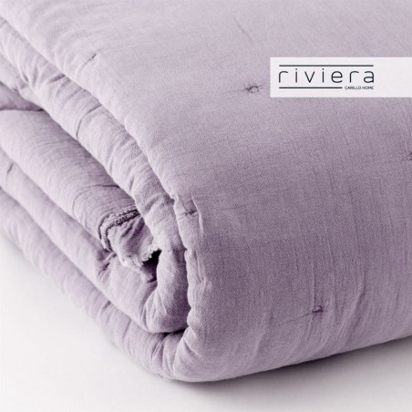 Édredon pour lit simple en coton stone washed avec volants Carillo Fernanda couleur mauve