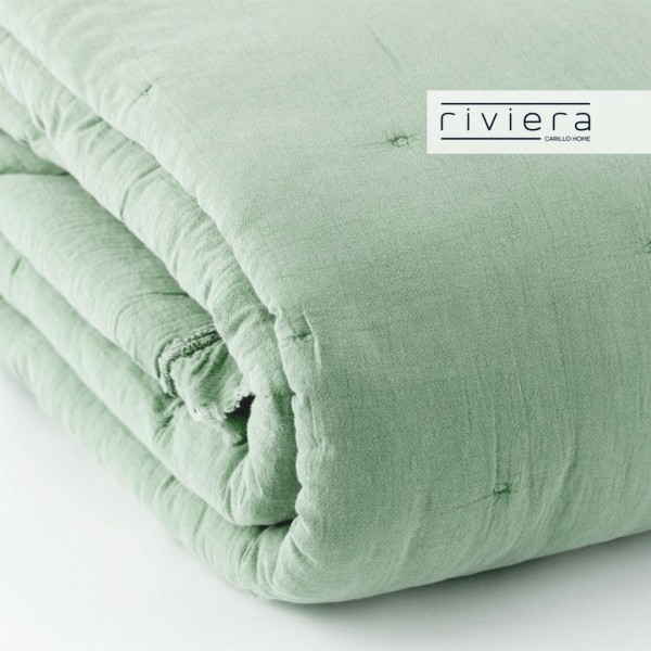 Trapuntino letto singolo in cotone stone washed con rouches Carillo Fernanda colore menta