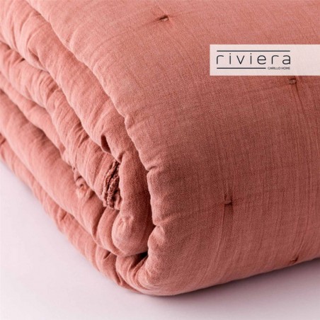 Édredon pour lit simple en coton stone washed avec volants Carillo Fernanda couleur couleur terre cuite