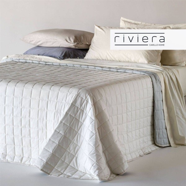 Couvre-lit pour lit double en coton Carillo Paint Madapolam couleur tourterelle - ivoire