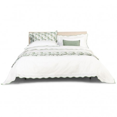 Completo lenzuola letto matrimoniale in percalle di cotone Fazzini Navigli colore bianco+celadon