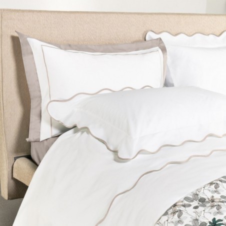 Completo lenzuola letto matrimoniale in percalle di cotone Fazzini Navigli colore bianco+corda