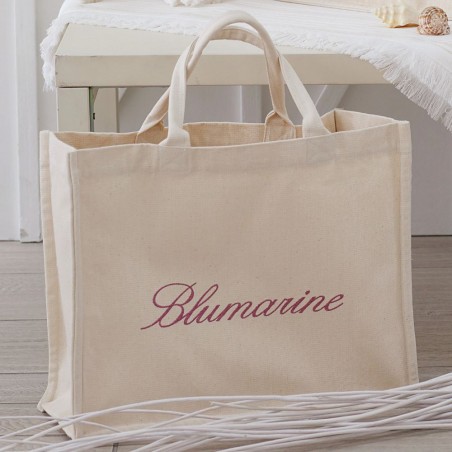 Sac de plage Blumarine GABARDINE beige avec écriture Fuxia