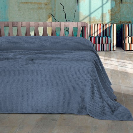 Copriletto leggero 1 piazza singolo a nido d'ape Cavalieri Lisbona colore denim