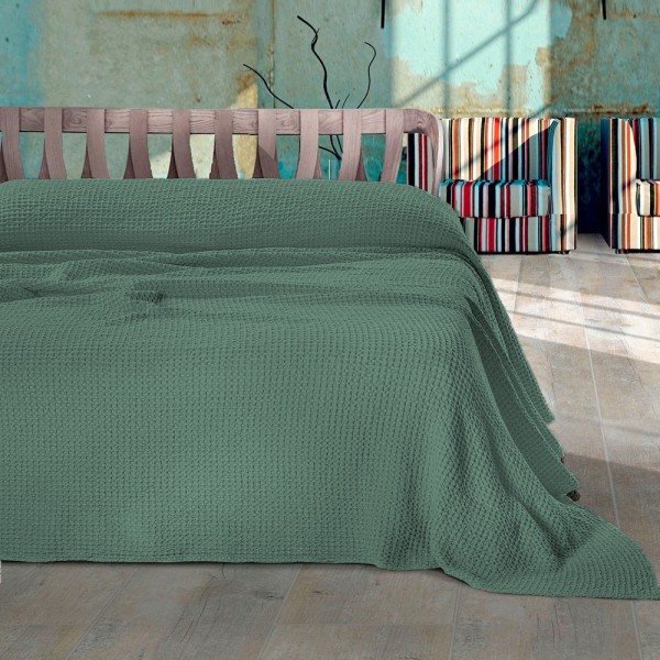 Couvre-lit pour lit simple en nid d'abeille Cavalieri Lisbona, couleur mousse