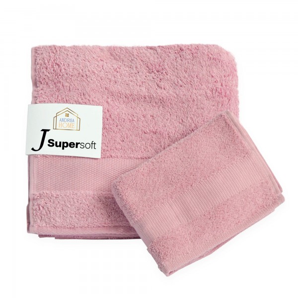 Paire de serviettes visage + invité Andrea Home JSuperSoft Rose Poudre