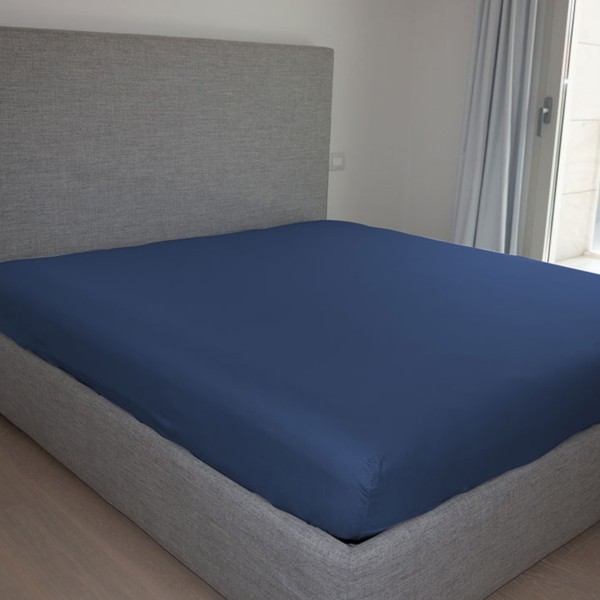 Lenzuola sotto con angoli letto matrimoniale 180x200 Cavalieri Lara in cotone colore Blu